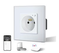 BSEED Prise Connectée Programmable, Zigbee Prise Electrique Intelligente Compatible avec Alexa/Google Home/Tuya APP, Prises de courant Zigbee(hub ZigBee nécessaire), 86mm, Blanc