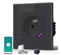 BSEED Prise Connectée WiFi, Prise Programmable Electrique avec PD 20W USB/TYPE C, Fonction de surveillance énergétique, Compatible avec Alexa/Google Home/Tuya APP, 86mm, Noir