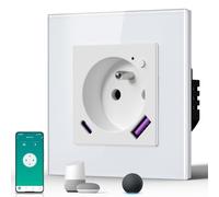 BSEED Prise Connectée WiFi, Prise Programmable Electrique avec PD 20W USB/TYPE C, Fonction de surveillance énergétique, Compatible avec Alexa/Google Home/Tuya APP, 86mm, Blanc