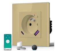 BSEED Prise Connectée WiFi, Prise Programmable Electrique avec PD 20W USB/TYPE C, Fonction de surveillance énergétique, Compatible avec Alexa/Google Home/Tuya APP, 86mm, Or