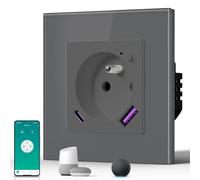 BSEED Prise Connectée WiFi, Prise Programmable Electrique avec PD 20W USB/TYPE C, Fonction de surveillance énergétique, Compatible avec Alexa/Google Home/Tuya APP, 86mm, Gris