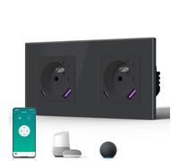 BSEED Prise Connectée WiFi, Prise Programmable Electrique avec PD 20W USB/TYPE C, Fonction de surveillance énergétique, Compatible avec Alexa/Google Home/Tuya APP, 157mm, Noir