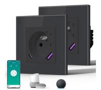 BSEED Prise Connectée WiFi, Prise Programmable Electrique avec PD 20W USB/TYPE C, Fonction de surveillance énergétique, Compatible avec Alexa/Google Home/Tuya APP, 86mm, 2Pack, Noir