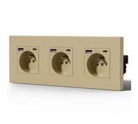 BSEED Prise Electrique avec USB et Type C, Prise Murale avec Panneau En Plastique, Alternatif Norme Française 16 Amp 240V 228mm Or