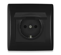 BSEED Prise Encastrée Étanche Avec Couvercle, Borne Enfichable, Schuko 1 Compartiment, Cadre PC, 16 A, Contact de Protection, Pour Cuisine, Noire, 80 mm