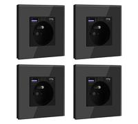 BSEED Prise Murale avec USB C PD20W Noir,Prise à Encastrer,16A Prise de Courant Alternatif avec Panneau en Verre,Chargeur Rapide Multiprises avec 1 USB-C 20W, Idéal pour Maison et Bureau, 4 Pack