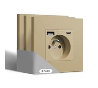 BSEED Prise Murale avec USB et 1 Type C,16A Prises de Courant Alternatif avec Panneau en Plastique,Convient au Smartphone,à la Tablette (1 Prise avec USB et Type C,Or)-3 Paquests