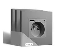 BSEED Prise Murale avec USB et 1 Type C,16A Prises de Courant Alternatif avec Panneau en Plastique,Convient au Smartphone,à la Tablette (1 Prise avec USB et Type C,Gris)-3 Paquests