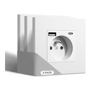 BSEED Prise Murale avec USB et 1 Type C,16A Prises de Courant Alternatif avec Panneau en Plastique,Convient au Smartphone,à la Tablette (1 Prise avec USB et Type C,Blanc)-3 Paquests