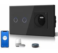 BSEED Prise Murale Connectée, Prise Electrique Intelligente Compatible avec Alexa/Google Home/Tuya APP, Contrôle Vocal, Prises de courant Wifi 16 Amp 240V 86 * 157mm Noir (Ligne Neutre Requise)