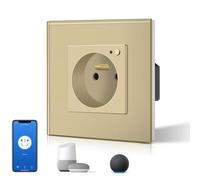 BSEED Prise Murale Connectée, Prise Electrique Intelligente Compatible avec Alexa/Google Home/Tuya APP, Contrôle Vocal, Prises de courant Wifi 16 Amp 240V 86 * 86mm Or (Ligne Neutre Requise)