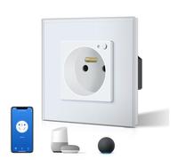 BSEED Prise Murale Connectée, Prise Electrique Intelligente Compatible avec Alexa/Google Home/Tuya APP, Contrôle Vocal, Prises de courant Wifi 16 Amp 240V 86 * 86mm Blanc (Ligne Neutre Requise)