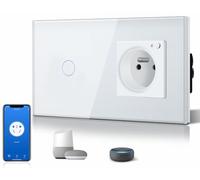 BSEED Prise Murale Connectée, Prise Electrique Intelligente Compatible avec Alexa/Google Home/Tuya APP, Contrôle Vocal, Prises de courant Wifi 16 Amp 240V 86 * 157mm Blanc (Ligne Neutre Requise)