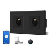 BSEED Prise Murale Connectée, Prise Electrique Intelligente Compatible avec Alexa/Google Home/Tuya APP, Contrôle Vocal, Prises de courant Wifi 16 Amp 240V 86 * 157mm Noir (Ligne Neutre Requise)