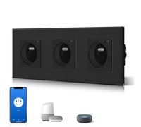 BSEED Prise Murale Connectée, Prise Electrique Intelligente Compatible avec Alexa/Google Home/Tuya APP, Contrôle Vocal, Prises de courant Wifi 16 Amp 240V 86 * 228mm Noir (Ligne Neutre Requise)