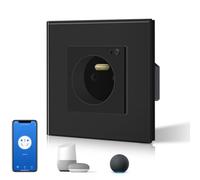 BSEED Prise Murale Connectée, Prise Electrique Intelligente Compatible avec Alexa/Google Home/Tuya APP, Contrôle Vocal, Prises de courant Wifi 16 Amp 240V 86 * 86mm Noir (Ligne Neutre Requise)