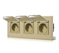 BSEED Prise Murale Etanche, Prise de Courant Encastrable En Verre, 16 Amp 240V Alternatif, Commutateur avec couvercle étanche Convient pour la salle de bains, la cuisine et l'extérieur, 228MM Or