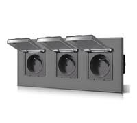 BSEED Prise Murale Etanche, Prise de Courant Encastrable En Verre, 16 Amp 240V Alternatif, Commutateur avec couvercle étanche Convient pour la salle de bains, la cuisine et l'extérieur, 228MM Gris