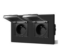 BSEED Prise Murale Etanche, Prise de Courant Encastrable En Verre, 16 Amp 240V Alternatif, Commutateur avec couvercle étanche Convient pour la salle de bains, la cuisine et l'extérieur, 157MM Noir