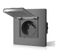 BSEED Prise Murale Etanche, Prise de Courant Encastrable En Verre, 16 Amp 240V Alternatif, Commutateur avec couvercle étanche Convient pour la salle de bains, la cuisine et l'extérieur, 86MM Gris