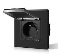 BSEED Prise Murale Etanche, Prise de Courant Encastrable En Verre, 16 Amp 240V Alternatif, Commutateur avec couvercle étanche Convient pour la salle de bains, la cuisine et l'extérieur, 86MM Noir