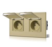 BSEED Prise Murale Etanche, Prise de Courant Encastrable En Verre, 16 Amp 240V Alternatif, Commutateur avec couvercle étanche Convient pour la salle de bains, la cuisine et l'extérieur, 157MM Or