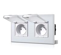 BSEED Prise Murale Etanche, Prise de Courant Encastrable En Verre, 16 Amp 240V Alternatif, Commutateur avec couvercle étanche Convient pour la salle de bains, la cuisine et l'extérieur, 157MM Blanc