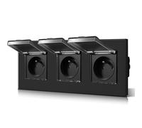 BSEED Prise Murale Etanche, Prise de Courant Encastrable En Verre, 16 Amp 240V Alternatif, Commutateur avec couvercle étanche Convient pour la salle de bains, la cuisine et l'extérieur, 228MM Noir