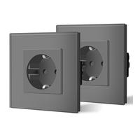 BSEED Prise Schuko 2 en 1, plaque en verre cristal 16A AC, prise encastrée 1 prise, 86 mm, prise murale à protection individuelle, prise de courant murale grise
