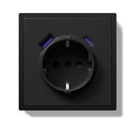 BSEED Prise Schuko encastrée avec USB C 20 W, prise murale 16 A avec cadre PC, prise simple avec griffes, 1 compartiment, noir