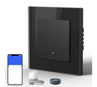 BSEED Smart WiFi Interrupteur Mural, Interrupteur connecté Bouton-poussoir (Cliquez), Panneau en Verre Esthétique,Compatible avec Google Home et Alexa Neutral Line Required, 1 Gang 1 Way, Noir