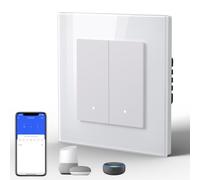 BSEED Smart WiFi Interrupteur Mural, Interrupteur connecté Bouton-poussoir (Cliquez), Panneau en Verre Esthétique,Compatible avec Google Home et Alexa Neutral Line Required, 2 Gang 1 Way, blanc
