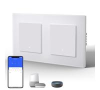 BSEED Smart WiFi Interrupteur Mural, Interrupteur connecté Bouton-poussoir, Panneau en Verre Esthétique,Compatible avec Google Home et Alexa Neutral Line Required, 1 Gang 1 Way, 157mm, Blanc