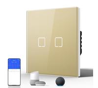 BSEED Smart WiFi Interrupteur Tactile, Interrupteur Sans Fil avec LED, Compatible avec Google Home et Alexa, Neu E-Serie, 16A 250V, 2 Gang 1 Way, 86mm Or
