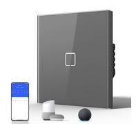 BSEED Smart WiFi Interrupteur Tactile, Interrupteur Sans Fil avec LED, Compatible avec Google Home et Alexa, Neu E-Serie, 16A 250V, 1 Gang 1 Way, 86mm Gris