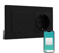 BSEED Smart Zigbee Interrupteur 1 Gang 1 Voie et Prise Électrique Compatible avec Alexa et Google Home,Interrupteur Cadre en PC(Nécessite Gateway Hub et Fil Neutre),Noir