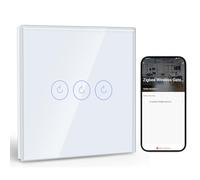 BSEED Smart ZigBee Interrupteur Encastré 3 Gang 1 Voie, Interrupteur Mural Intelligent avec Alexa et Google Home, Interrupteur à Écran Tactile (Neutre, Hub Gateway Nécessaire) Blanc