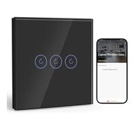 BSEED Smart ZigBee Interrupteur Encastré 3 Gang 1 Voie, Interrupteur Mural Intelligent avec Alexa et Google Home, Interrupteur à Écran Tactile (Neutre, Hub Gateway Nécessaire) Noir