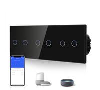 BSEED Triplé Interrupteur Connecté WIFI Intelligent 2 Gang 1 Voie Interrupteur Tactile WiFi(Ligne Neutre Requise), Interrupteur de Verre compatible avec Alexa/Google Home, 228mm Noir