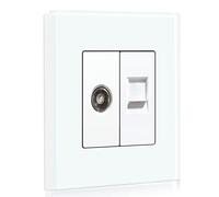 BSEED TV + PC Crystal Panel TV Antenne Coaxiale et RJ45 Cat5E Ethernet Prise Murale Sans Vis Prises Blanc