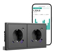 BSEED WIFI Prise Murale Intelligente avec USB et Mesure, 2 Gang Gris | Prise Intelligente avec Minuteur, Compatible avec Alexa/Google, Panneau Plastique, Réseaux 2,4 GHz uniquement