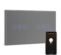 BSEED WiFi Variateur de Lumière Double,1 Gang 1 Voie Intelligent Interrupteur gradateur Gris,Compatible avec Alexa et Google Home,Interrupteur Connecté WiFi avec Écran Tactile(Ligne Neutre Requis)