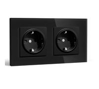 BSEEDLIFE Double Prise Schuko Encastrée Norme UE,Prise Murale 16A avec Cadre en Verre,Installation Facile,Griffes Rabattables,Type F avec Terre,2 Voies 157 * 86mm Noir
