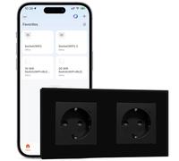 BSEEDLIFE Prise intelligente Wi-Fi en verre, 2 Gang 157 x 86 mm, prise murale intelligente encastrée, télécommande par application, compatible avec Alexa/Google, 2,4 GHz, noir