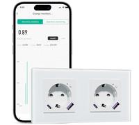 BSEEDLIFE Prise intelligente Wi-Fi en verre, 2 gangs, 157 x 86 mm, prise murale intelligente avec fonction de mesure de l'électricité, charge rapide USB-A/C de 20 W, 2,4 GHz, blanc