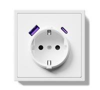 BSEEDLIFE Prise Schuko avec USB/Type C 20W, 80 * 80mm Prise murale encastrée Norme EU, Prise murale avec cadre PC, Prise individuelle avec griffes, Bouton de connexion rapide, 1 compartiment Blanc
