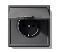 BSEEDLIFE Prise Schuko Encastrée Norme UE,Prise Murale 16A avec Cadre en PC,Avec Housse Imperméable,Griffes Rabattables,Type F avec Terre,1 Voie 80 * 80mm Gris