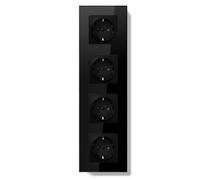BSEEDLIFE Prise Schuko Encastrée Norme UE,Prise Murale 16A avec Cadre en Verre,Installation Facile,Griffes Rabattables,Type F avec Terre,4 Voies 299 * 86mm Noir