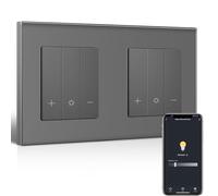 BSEEDLIFE Zigbee Double Dimmer Switch, Smart Dimmable Light Switch with Glass Frame, Compatible with Alexa & Google Home, Recessed Dimmable Wall Switch for LED Lamps 240V, Gray (Neutral Wire Required)