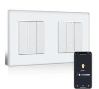 BSEEDLIFE Zigbee Double interrupteur variateur intelligent avec cadre en verre compatible avec Alexa et Google Home, interrupteur d'éclairage encastré à intensité variable pour lampes LED 240 V, blanc